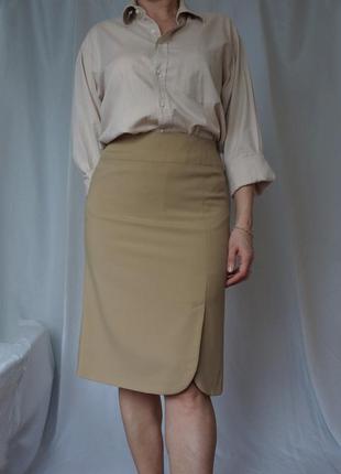 Спідниця міді вовна бежева нюд woolmark