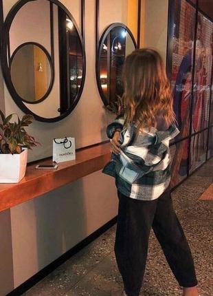 Рубашка в клетку тёплая зелёная белая серая