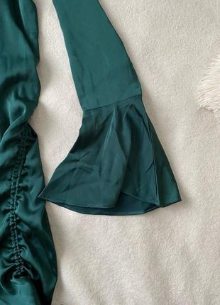 Сукня-сорочка, плаття сатин/атлас смарагдова, рукава кльош з затяжками6 фото