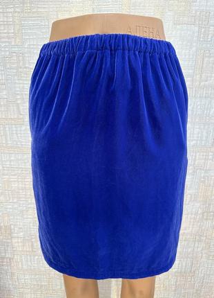 Бархатная синяя юбка с карманами2 фото