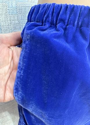 Бархатная синяя юбка с карманами4 фото