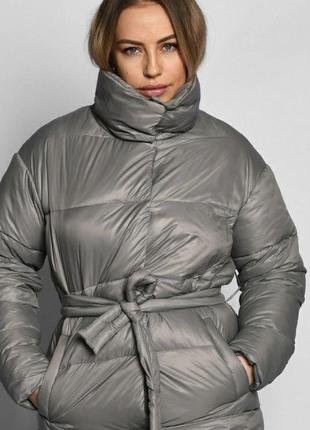 Стеганая куртка-пальто с поясом арт. 8931