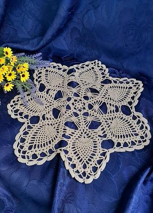 100% хлопок 🌾❄ салфетка ручная работа вязанна крючком семь лепестков снежинка пастельный беж
