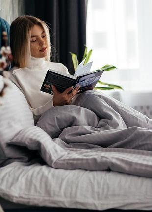 Комплект однотонного постельного белья двуспальный из 100% турецкого премиум сатина серый