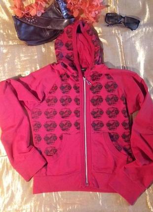 Красная олимпийка с черепами капюшон котон s/m mascherano турция