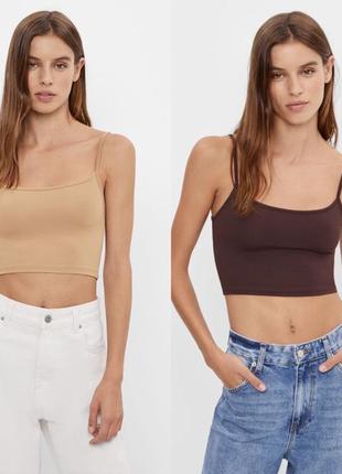 Bershka вкорочений базовий бежевий топ