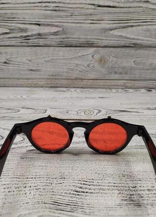 Солнцезащитные очки круглые, красные с откидной крышкой в стиле ретро, стимпанк7 фото