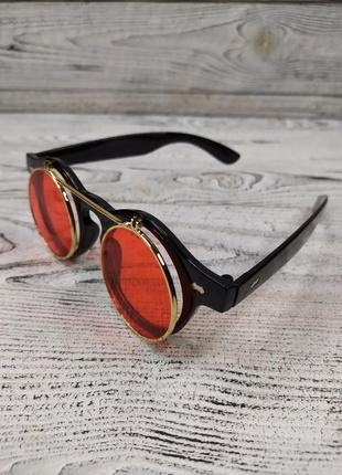 Солнцезащитные очки круглые, красные с откидной крышкой в стиле ретро, стимпанк5 фото