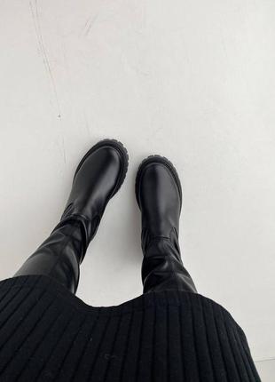 Стильные ботфорты, ботинки высокие кожаные черные деми, демисезонные осенние, веселые на байке (на осень,весна,байка)5 фото