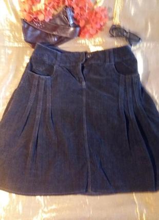 Шикарная вельветовая стняя юбка миди с карманами и строчками батал1 фото