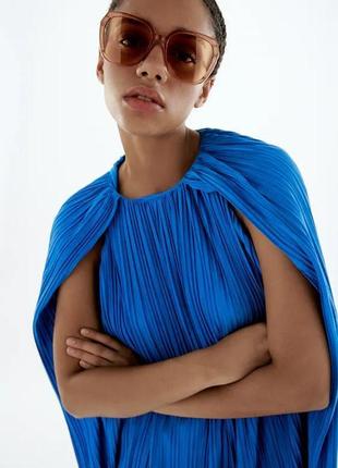 Zara синій електрик плісова сукня, s2 фото