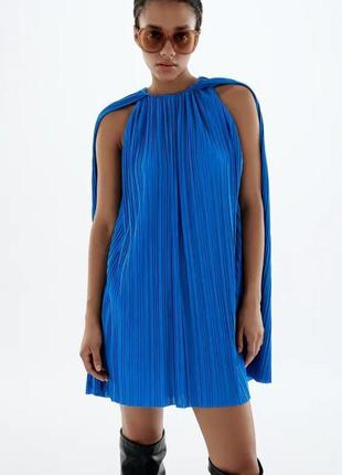 Zara синій електрик плісова сукня, s3 фото
