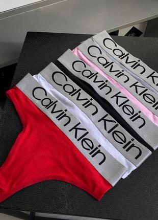 Жіночий набір трусиків стринг calvin klein 5 шт + коробка з бавовни