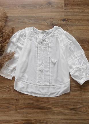 Блуза блузка из натуральной ткани 100% модал с кружевом и кисточками от george3 фото