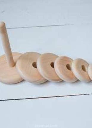 Детская деревянная пирамидка классическая экопродукт логическая игрушка для малышей 8.5х21см / детская