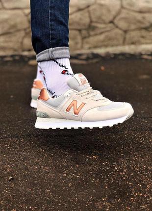 Женские кроссовки new balance 574 beige rose gold / smb