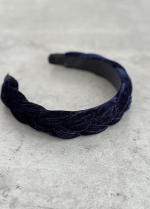Обруч велюровый коса ободок бежевый темно синий серый2 фото