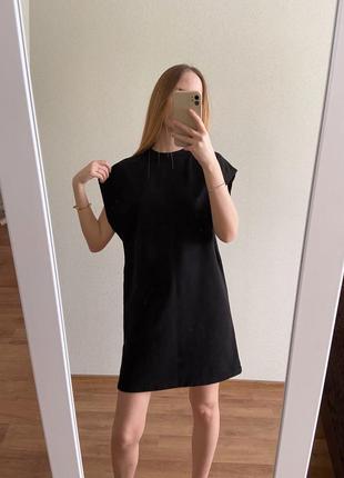 Черное базовое хлопковое платье2 фото