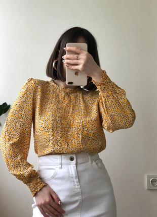 🧡 прекрасна жовта блуза в квітковий принт zara розмір s