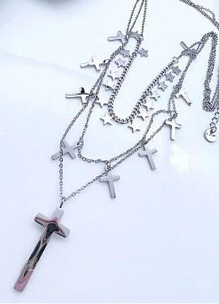 Цепочка с подвеской с крестиками позолоченная родием длина: 38/40/48 см + 4 см, медзолото xuping