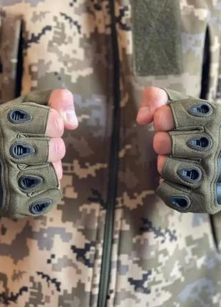 Тактичні рукавички combat колір олива безпалі військові