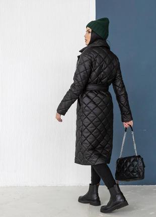 Демисезонное женское стеганное черное пальто сидней6 фото