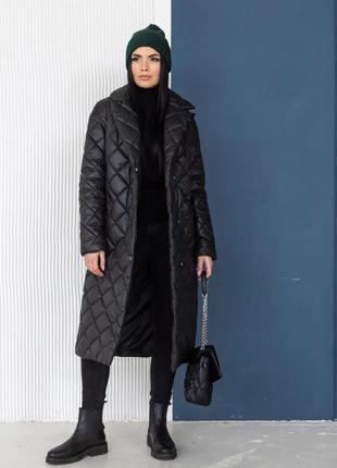 Демисезонное женское стеганное черное пальто сидней3 фото