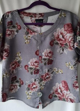 Льняная рубашка сорочка в винтажные розы