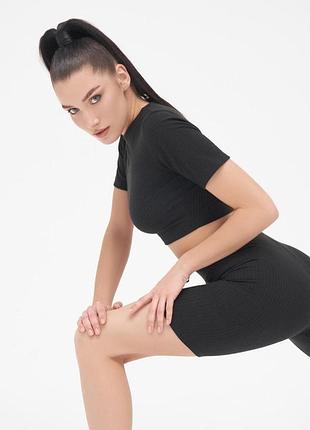 Трикотажный повседневный комплект рубчик черный s-xl