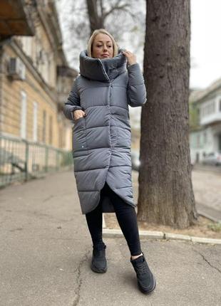 Длинная женская зимняя куртка 50-56 серый