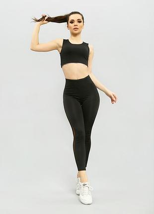 Эластические лосины с сетчатой вставкой черный s-xl