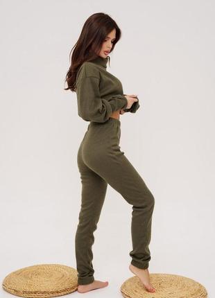 Утеплений ангоровий костюм хакі з високим коміром s-xl