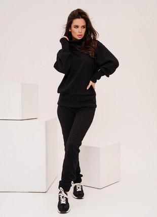 Утепленный ангоровый костюм черный с высоким воротником s-xl
