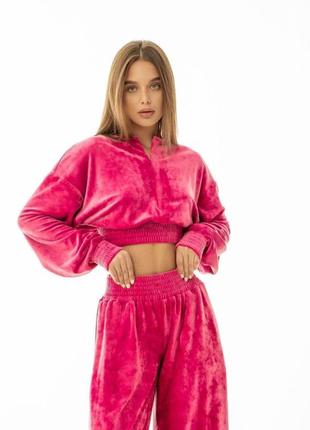 Велюровий костюм трійка малина s-м/ м-l