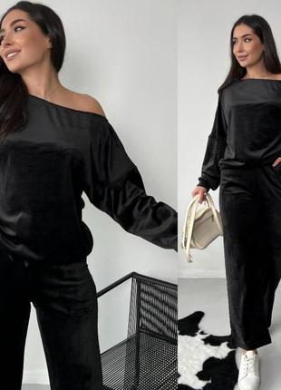 Спортивний комплект із велюру чорний s-xl