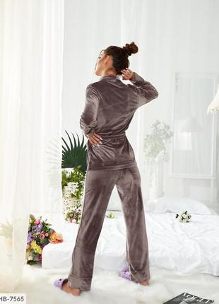 Домашний велюровый комплект (халат+ брюки) мокко xs-s2 фото