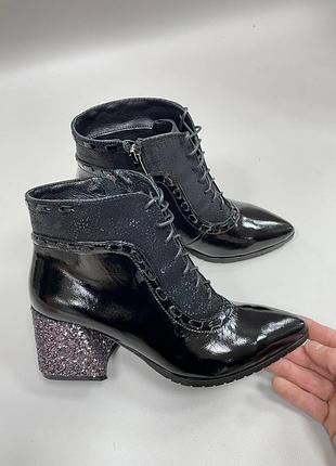 Эксклюзивные ботильоны из натуральной итальянской кожи и замша женские на каблуке нарядные