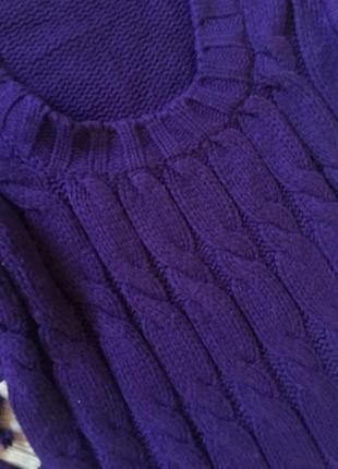Тёплое фиолетовое вязанное платье туника с шарфом3 фото