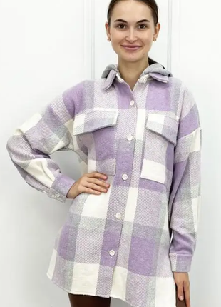 Удлиненная теплая рубашка-куртка в клетку , шерсть 50-52 3 цвета 4842фг1 фото