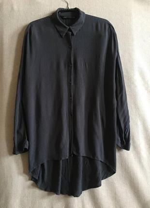Удлиненная базовая блузка рубашка серого цвета2 фото