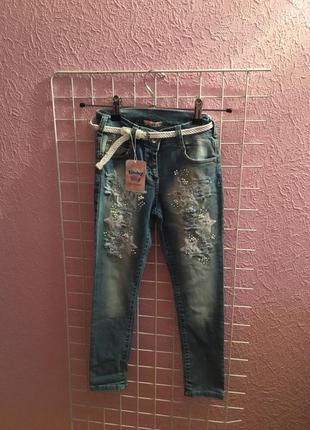 Стильные джинсы для девочек на рост 128-1343 фото