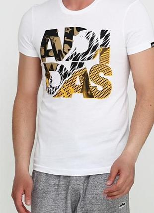 Подростковая белая футболка с надписью adidas