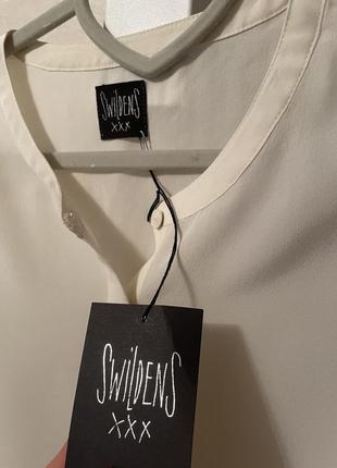 Фирменное шелковое платье рубашка swildens кремового черного цвета 100% шелк3 фото