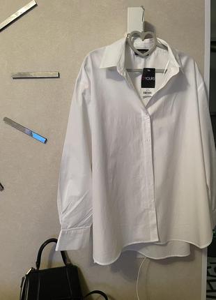 Фирменная хлопковая белая рубашка прямого кроя c&amp;a батал