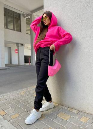 Худи женское оверсайз малиновое однотонное на длинный рукав с капишоном стильное базовое качественное3 фото