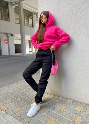 Худи женское оверсайз малиновое однотонное на длинный рукав с капишоном стильное базовое качественное2 фото