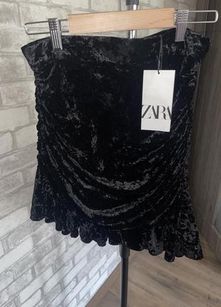 Черная велюровая юбки zara4 фото