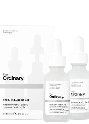 Набір the ordinary the skin support set niacinamide 10% + zinc 1% 30ml + hyaluronic acid 2% + b5 гіалуронова кислота 30 ml