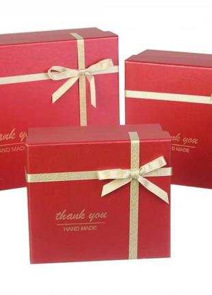 Подарункові коробочки червоні з бантиком, розм.l: 26*21*10.5 cм (комплект 3 шт)