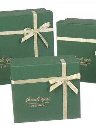 Подарункові коробочки зелені з бантиком, розм.l: 26*21*10.5 cм (комплект 3 шт)
